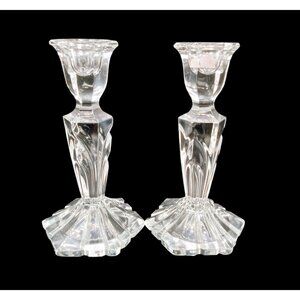 Candlestick Holders Clear 7 Inch Set 2 Elegant Design Vintage Glass Crystalline